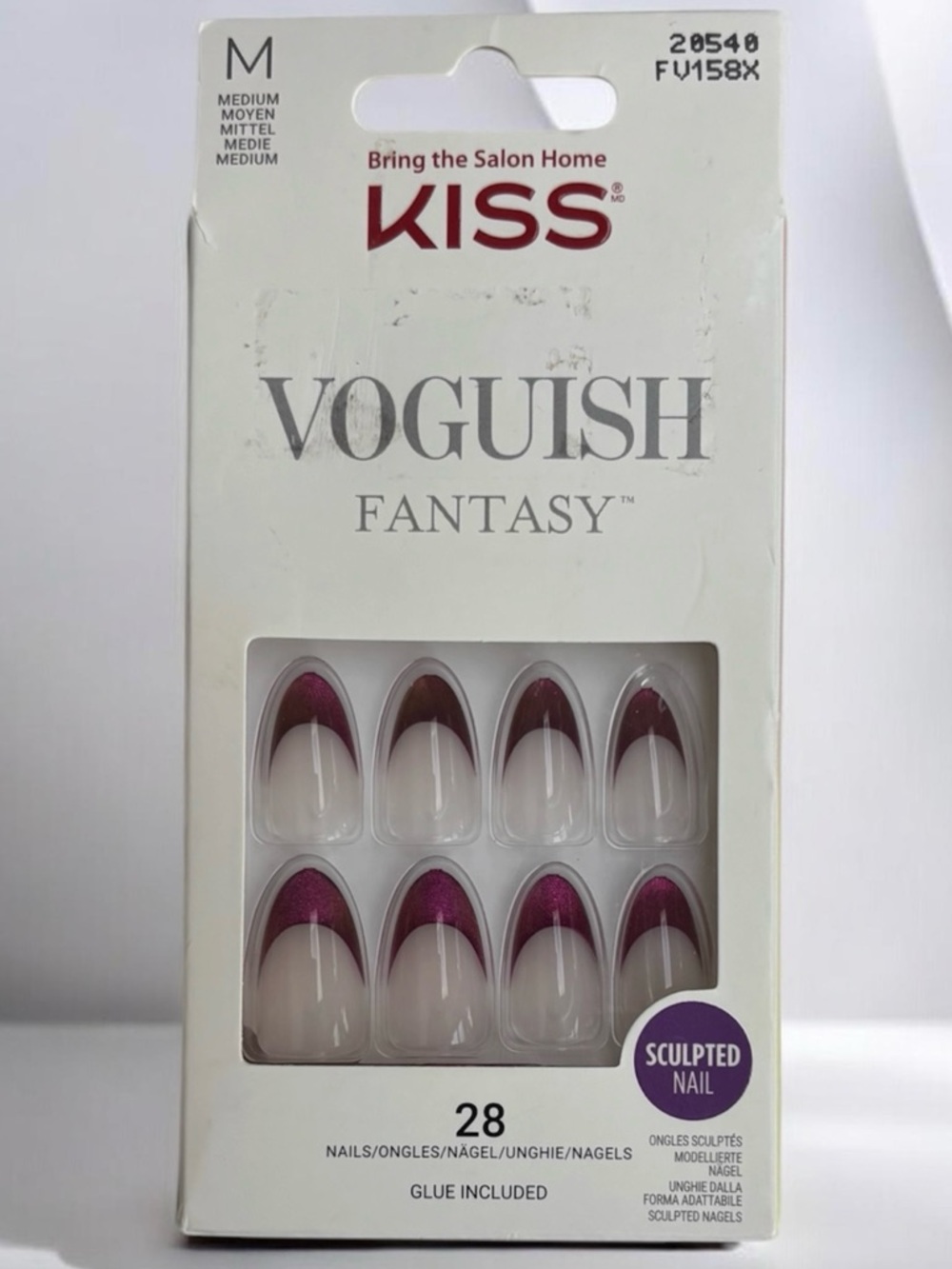 KISS Voguish Fantasy Press-On Nails Natural Burgundy French Tips Passionable - Picture 13 of 16